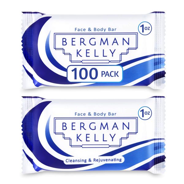 BERGMAN KELLY Sanitary Soap Bars (White Tea, 1 oz, 100PK), Travel Size Luxury Bulk Hotel Bar Soap, Small Individually Wrapped Rectangular Soap, Hotel Toiletries for Airbnb, Motel, Guest Bath