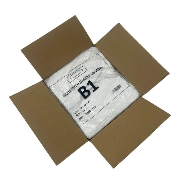 10" x 12" Strong White Patch Handle Plastic Carrier Bag (B1) (1000)