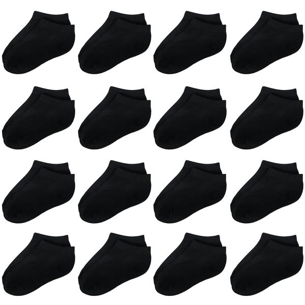 Tenpluszero Toddler Socks-16 Packs Kids Low Cut Ankle Socks Baby Boys Girls Breathable Socks(Black,1/2T)