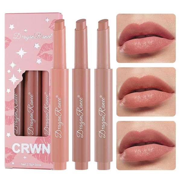 3 Pcs Lippenstift Set Nude Matte Lipstick Set Langanhaltende Lipgloss Wasserdicht Glanz Lippenstift Non-Sticky LipStick Saftiger Lippenpflege Lippenstift Glänzendes Finish(Set A)