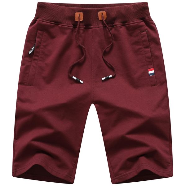 ZOXOZ Mens Cotton Gym Shorts Summer Casual Sports Joggers Shorts Elasticated Waist Zip Pockets Wine Red S