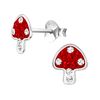 Mushroom Red Toadstool Earrings with Crystal Stones 925 Sterling Silver