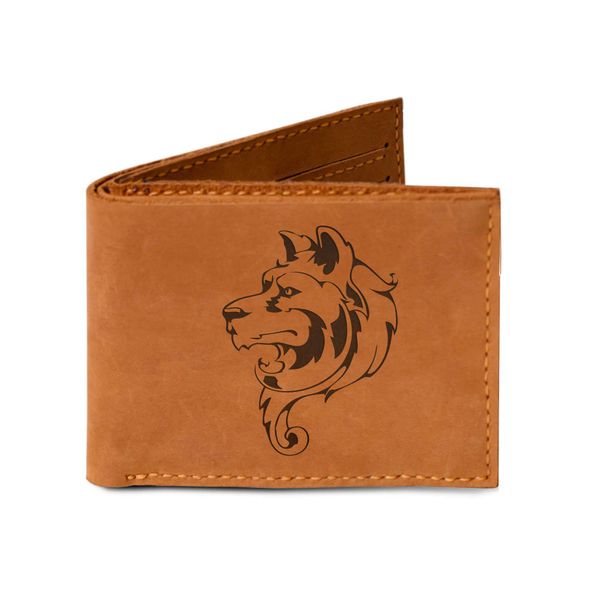 Men's Lion Tatoo Style -20 Handmade Genuine Pull-up Leather Wallet MHLT_03