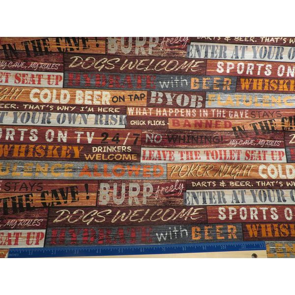 Words for The Man Cave and Bar Tan Cotton Fabric Northcott 24992-14