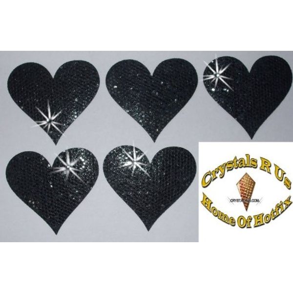 Black 10 Fabric Sequin 40mm Hearts Iron-On