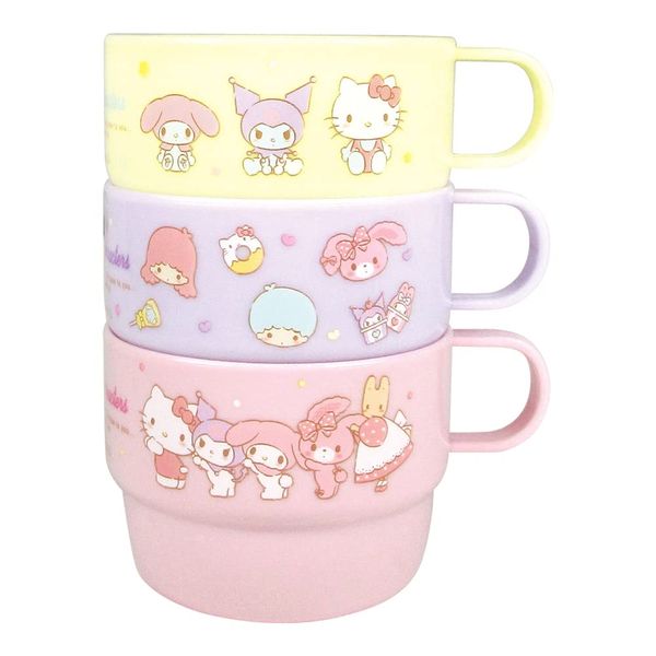 Tees Factory Sanrio Plastic Cup 3-Piece Set, Girls, H2.4 x Φ3.1 inches (6.1 x 8 cm), SR-5526473GR