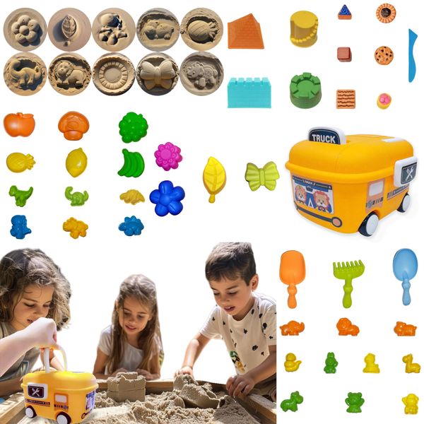 Celaite 40 pcs Beach Sand Toys for Kids - Sandbox Toys Set, Sand Toys Set with Portable Wheeled 6.93-qt Storage Box, 3 Sand Shovels & Travel Sand Toys, Sand Castle Building Kit for Toddlers