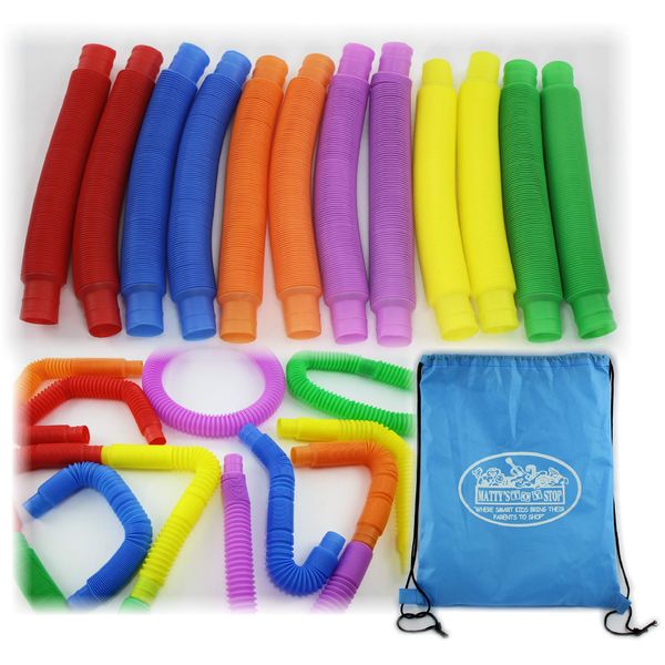 Matty's Toy Stop Pull 'N Pop Multi-Color Tubes (Toobs) with Storage Bag - 12 Pack