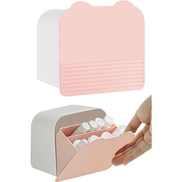 Magnetic Storage Case with Lid, Pink, Set of 2, Bear Ears, Plastic Storage Box, Small Mask Case, Magnet, Entryway, Kids, Adults, Mask Holder, Wall Hanging, Storage, Box, Cute, Pik, Bed, Side Pocket, Cotton Swab, Cotton, Cosmetics, Amenities, Goods, Herbs,