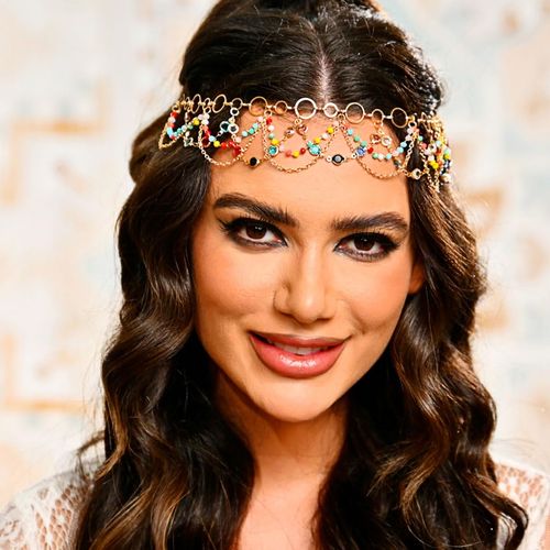 Banatra Boho Head Chain Gold Crystal Headband Layered Tassel Bridal Headpiece Beads Festival Hair Accessories for Women and Girls