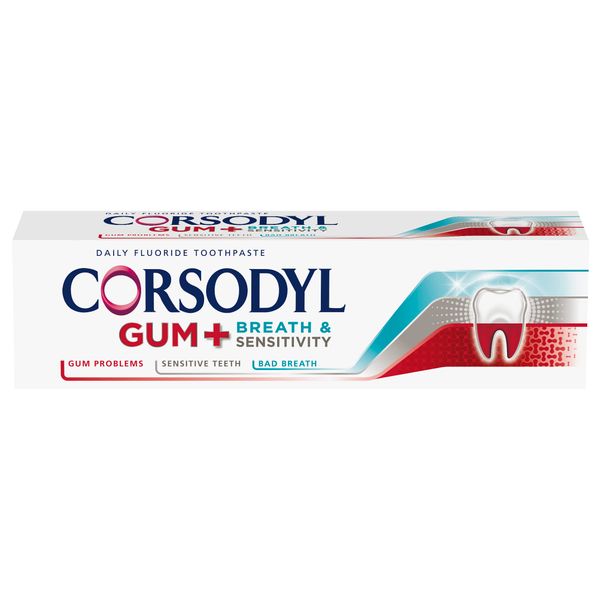 Corsodyl Gum & Breath Sensitivity Toothpaste for Sensitive Teeth, Neutralise Bad Breath, Aids Plaque Removal, 75ml