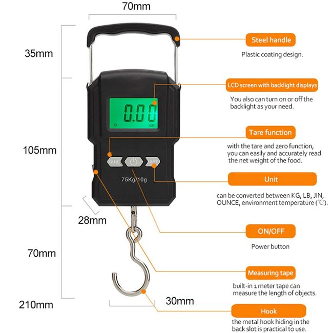 Portable Digital Luggage Scale LCD Display Travel Hook Hanging