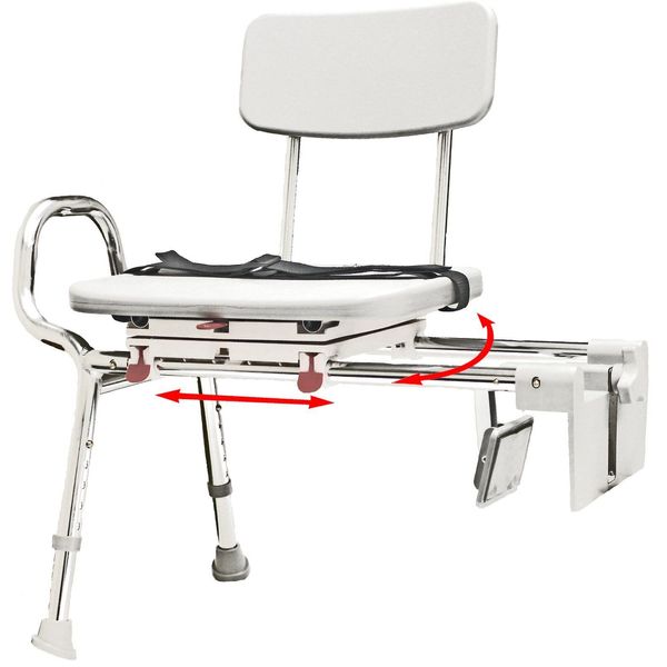 Snap-N-Save Sliding Shower Chair Tub-Mount Bath Transfer Bench with Swivel Seat