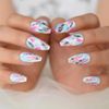 Watercolor Marble Medium Coffin Press On Nails - Glue On False Set - 24 pcs Kit