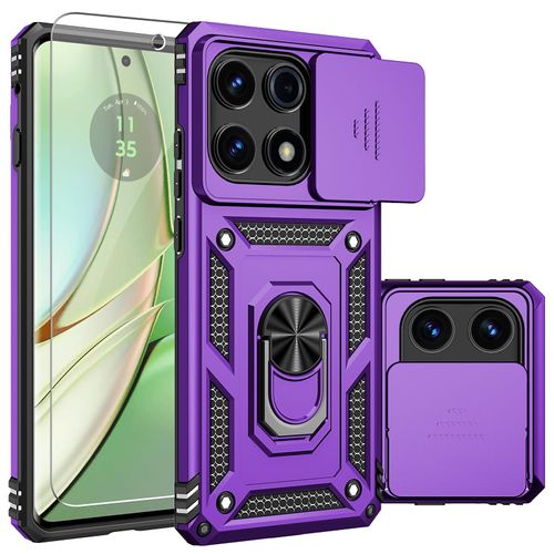 for Motorola Edge 2025 Case,with Camera Lens Cover HD Screen Protector,[Military Grade] Car Mount Kickstand Shockproof Protective Case for Moto Edge 2025, Purple