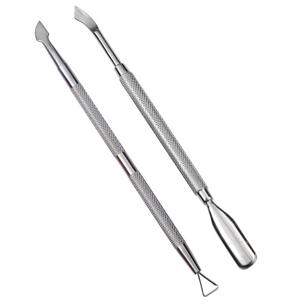 LuoshaPUCY Cuticle Pusher, 2 Pack Stainless Steel Nail Cuticle Cleaner Tool, Dual Head Nail Cuticle Remover, Manicure Pedicure Gel Polish Remover for Removing Dead Skin on Fingers
