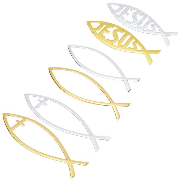 SUPERFINDINGS 6pcs 6 Arten PVC Klebeaufkleber Jesus Fisch Aufkleber Aufkleber 3D Auto Aufkleber Kunststoff Auto Emblem Für Jesus Christian Fisch Symbol Autodekorationen Gold Und Splitter