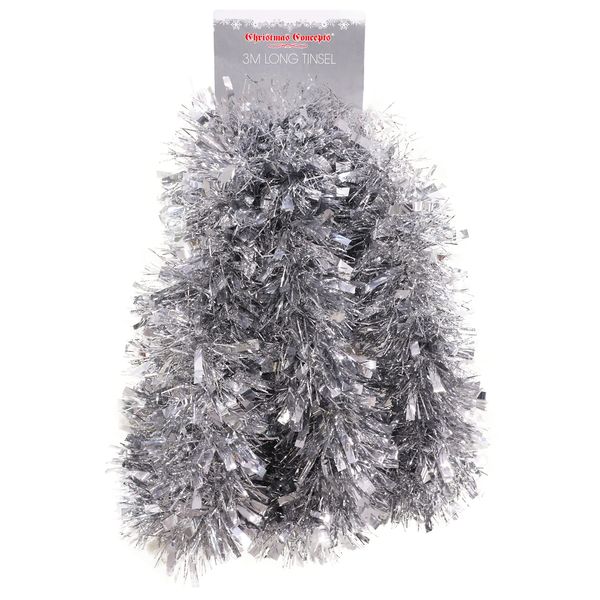 Christmas Concepts® 3m / 9.8ft Chunky/Fine Christmas Tinsel - Christmas Decoration Tinsel (Silver)