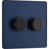 BG Electrical Intelligent Double Wall Dimmer Switch, 2 Way, Screwless Front Plate, Evolve, Matt Blue, 200W, PCDDB82B