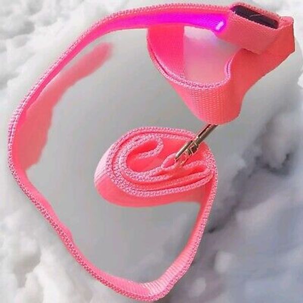 Pet safety flashing light fiber leash. 1.2mt Long. Pink  Color