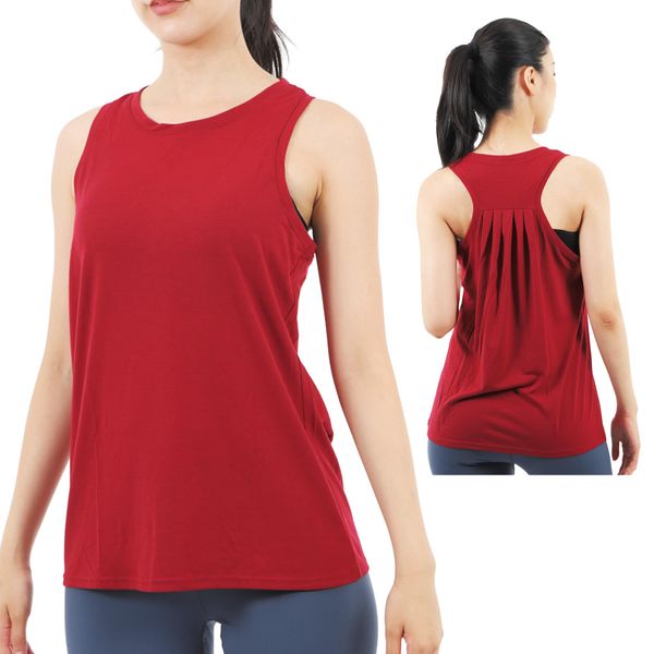 QQOLi Women's Yoga Tank Top, Solid, Stylish, Pilates, Beautiful Shape, Long Length, Sports Wear, Tops and Breathable, red (wine)