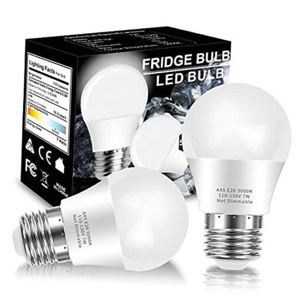 7W Refrigerator Light Bulb, A15 LED Bulb, 60 Watt Equivalent, 7W-2 Pack