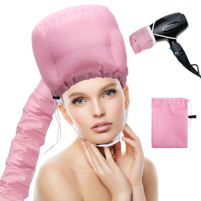 Hair Dryer Bonnet Attachment, Adjustable Bonnet Hood Hair Dryer Hat for Hand Held Hair Dryer, Hooded Hair Dryer Cap with Stretchable Grip and Extended Hose Length for Hair Care (Pink)