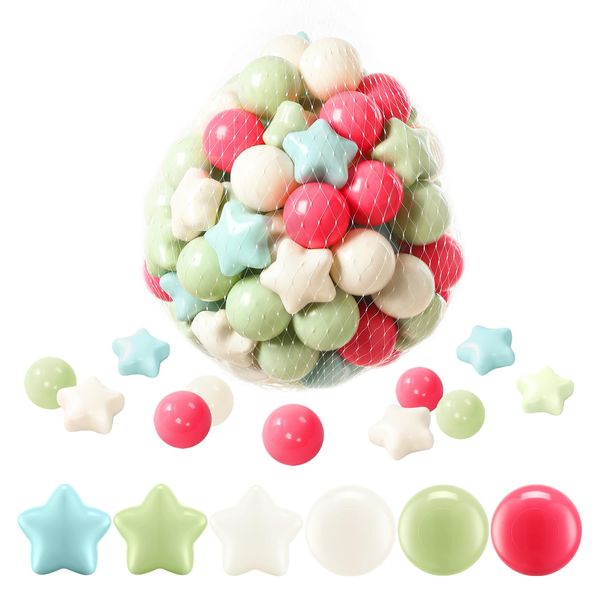 FHRILEK Ball Pit Balls Crush Proof Ball Pit Balls Plastic Toy Balls for Boys and Girls (200 Pcs Green Star)