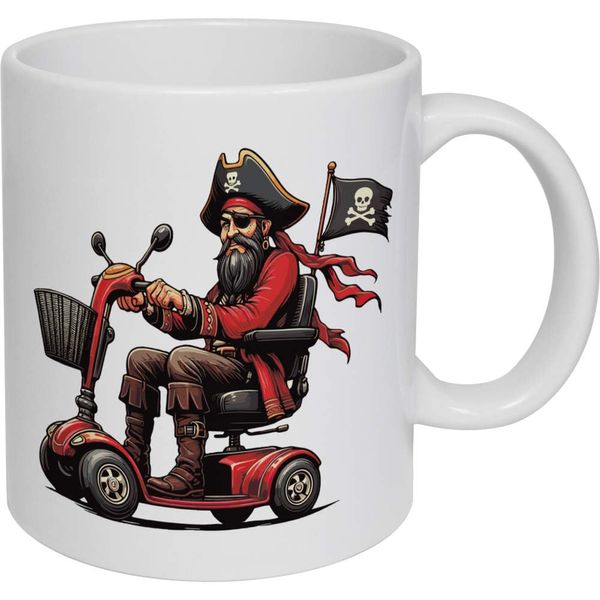 Azeeda 11oz (320ml) 'Pirate On Mobility Scooter' Ceramic Mug/Cup (MG00080309)