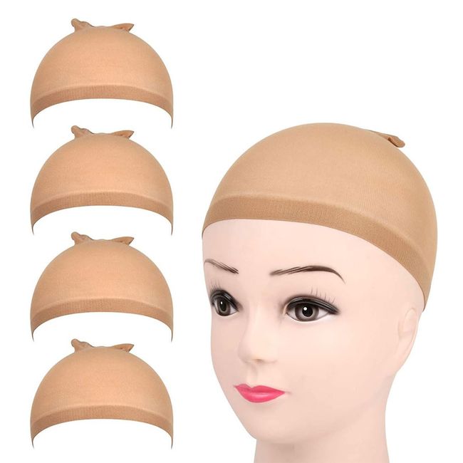 BZKSER Haarnetz Nylon Ultra Dünne Wig Caps - 4Pcs Perücke Kappen Durchsichtige Perückenkappe Set Atmungsaktive Perückennetz Unterziehhaube Dehnbare Elastische(Beige)