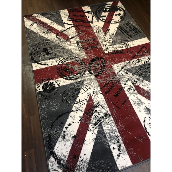 Retro Union Jack Grey/Red/White Design 160cm x 230cm Rug/mat