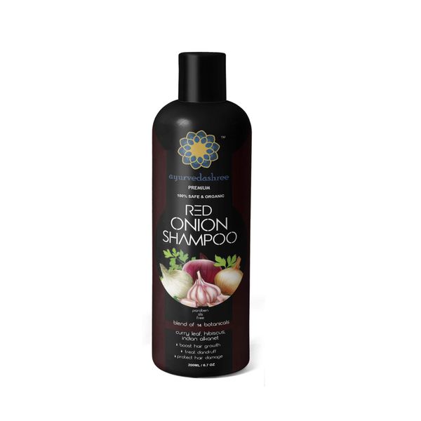 AYURVEDASHREE Red Onion Hair Growth & Hair Fall Control Shampoo – With Curry Leaf, Hibiscus, Indian Alanket, Blend of 14 Botanicals 200ML - SLS and Paraben Free - 100% Safe & Premium- All Hair Type