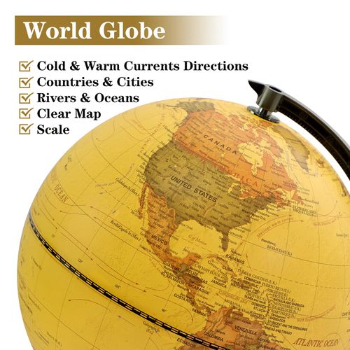 JOWHOL Illuminated Globe of the World with Wooden Stand, 8'' Vintage World Globe Built in LED Night Light, Antique Desktop Globe for Kids&Adults' Geography Learning, Decor for Home Office Classroom
