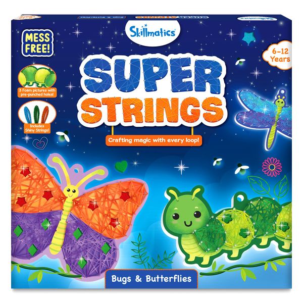 Skillmatics Art & Craft Activity - Super Strings Bugs & Butterflies, Mess-Free Art for Kids, Craft Kits & Supplies, DIY Creative Activity, Gifts for Boys & Girls Ages 6, 7, 8, 9, 10, 11, 12