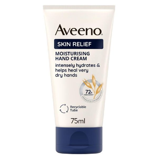 Aveeno Skin Relief Moisturising Hand Cream, With Soothing Triple Oat Complex & Shea Butter, Suitable For Sensitive Skin, Intense Hydration, Help’s Relieve Dry and Tight Skin, Unscented, 75ml