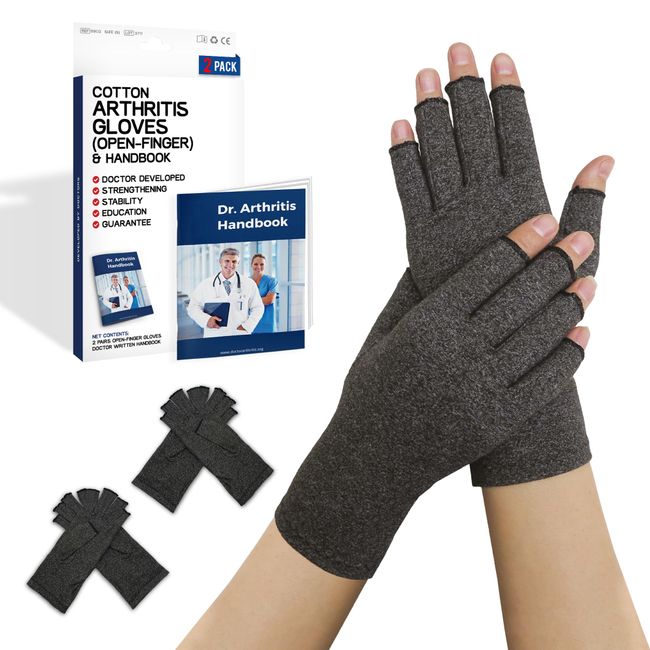 Doctor Developed Arthritis Gloves Women (2 Pairs - L) - Compression Gloves for Women with Doctor Written Handbook - Rheumatoid Arthritis Gloves for Carpal Tunnel Wrist Pain Relief and Daily use