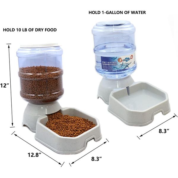 2 Pack Automatic Dog Cat Feeder and Water Dispenser ,Gravity Multi Pet Drinki...