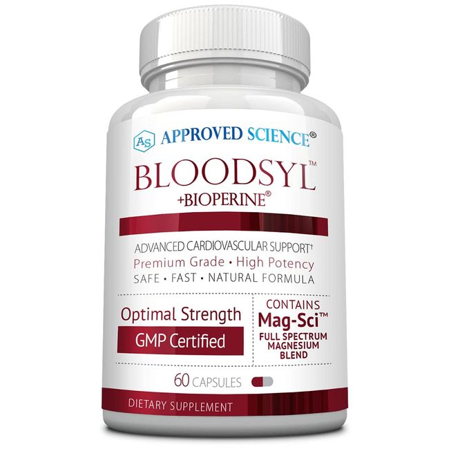 Approved Science Bloodsyl - Blood Pressure and Cholesterol Support - Hawthorne, Magnesium, BioPerine - 60 Vegan Friendly Capsules - 1 Bottle