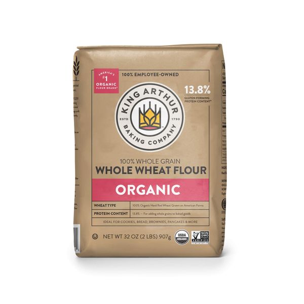 King Arthur, 100% Organic Whole Wheat Flour, 100% Whole Grain, Non-GMO Project Verified, 2 Pounds (Pack of 12)