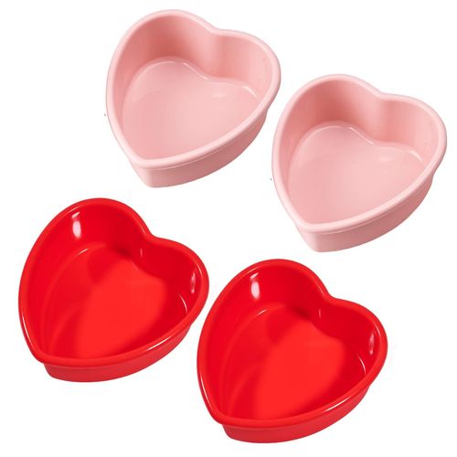 Mini Silicone Heart Cake Pans, 4 Inch Nonstick Cake Pan Set - Red & Pink, Valentine's Day