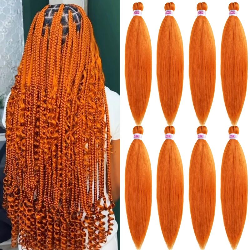 SIXERSI Ginger Orange Braiding Hair Pre Stretched 26 Inch Colored ...