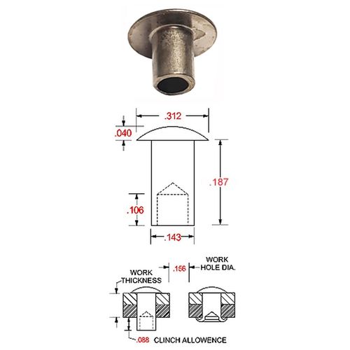 D3-6-DT Steel Tubular Rivet - 9/64" Dia X 3/16" Length, Truss Head, Nickle Finish (Pack of 1,000 Pieces)
