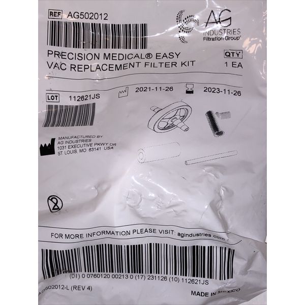 AG 1 EA Replacement Filter Kit for Precision Medical Easy Vac AG502012 New