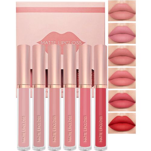 Matte Liquid Lipstick Set, 6 Pieces, Nude Pink, Ruby Red, Highly Pigmented Lip Gloss, Waterproof Non-Stick Coating Lip Tint Stain Long Lasting 24H, Makeup Set for Women for Women's Set