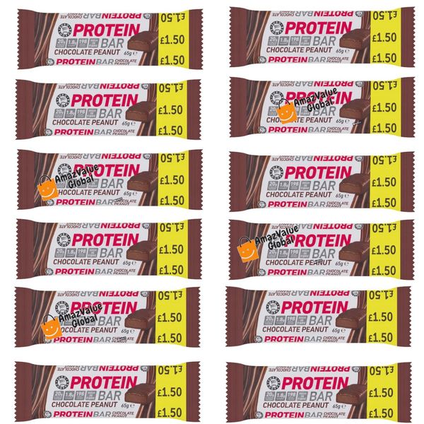 Euro Shopper Chocolate Peanut Protein Bar 65g (Pack of 12)