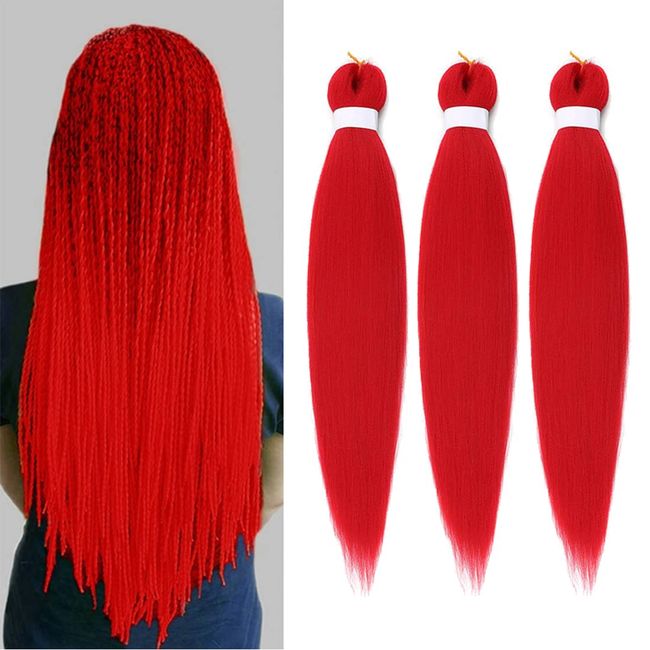 Vorgedehntes Flechthaar Easy Braid Professional Juckreizfreie Kunstfaser-Häkelborten Yaki Texture Hair Extensions 3 Packungen Braid Hair 66cm Rot#