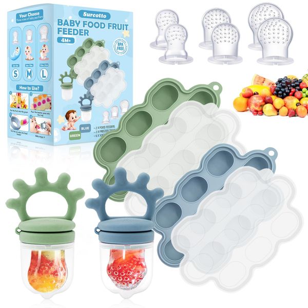 Baby Fruit Feeder, 2 Pack Baby Breastmilk Popsicle Molds for Teething, 6 Extra Food Pacifier for Teething Relief, Baby Food Containers for Toddler Teething, Silicone Teething Toys