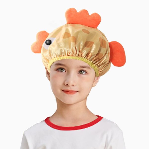 JK Home Kids Shower Cap, Double-Layer Waterproof Reusable Elastic Animal Bathing Shower Hat, Fun Cute Cartoon Bath Caps for Boy Girls