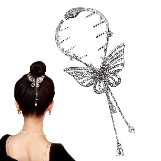 Butterfly Hair Clips for Women Bow Light Luxury Premium Feeling Hairpin Black Bow Hair Pin Sparkling Crystal Stone Braided Hair Clips Tassel Ponytail Buckle Hair Clip for ladies and Girls