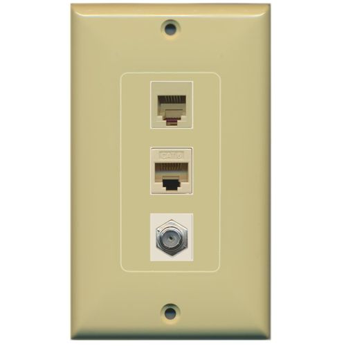 RiteAV - 1 Port Coax Cable TV- F-Type Phone RJ11 RJ12 and Cat6 Ethernet Decorative Wall Plate - Ivory